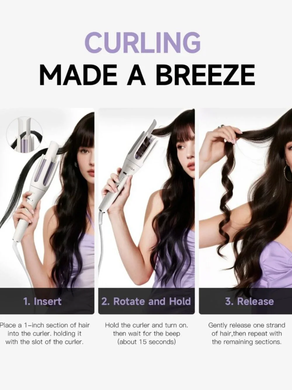 3-in-1 Automatic Curling Iron Set, Versatile Hair Curlers with 1